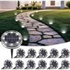 LOTMOS 12 Pezzi Luci Solari da Giardino, 8 LED Faretti Sepolta Solari a Led da Esterno Impermeabile IP68, Lampade Luce Solare da Terra Decor per Cortile Vialetto Paesaggio Prato, Bianco Freddo