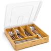 HIMAugbo Portaposate Con Coperchio, Cucina Da Cassetto Con 5 Scomparti, Coltello e Forchetta Da Picnic, Da Viaggio, 11,8 x11,8 x2,7 (Bamboo)