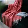 LINEN & COTTON Plaid STONEWOLD - Rosa Corallo Bianco Naturale, 140x200 cm | 100% Lana Merinos, Design a spina di pesce, Adatto per letto e divano, Singolo / Matrimoniale, Classico e Senza Tempo