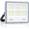 LAMLAMCK 50W Faretto LED Da Esterno - 5000LM 72 LEDs Super Luminoso Faro LED, Faretti Da Esterno Impermeabile IP67, 7000K Bianca Fredda Lampada per Garage, Cortili, Fabbriche, Strade, Stadi