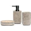 Creativefine Set di accessori da bagno retrò con motivo in rilievo, set di accessori da bagno, 3 pezzi, con dispenser per sapone, portasapone e portaspazzolino, laccato, grigio