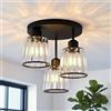 ANWIO Lampadari Cristallo Nero, Plafoniera Soffitto Moderno E27, Plafoniera Soggiorno con 3 Luci, Lampadario Cristallo con 3 Paralume in Vetro per Camere da Letto, Bagno(Senza Lampadine