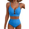 Yutdeng Costumi da Bagno Donna Due Pezzi Bikini Push Up Imbottito Scollo a V con Metallo a U e Slip a Vita Alta Sexy Curvy Costume da Mare Piscina Beachwear