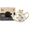 London Pottery Teiera con motivo animali della fattoria con infusore per foglie di tè sfuso, 600 ml, bianca con illustrazione di animali (zebra)