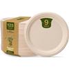 GUSTO Piatti resistenti 100% compostabili da 22,9 cm [confezione da 125] Piatti di carta da zucchero usa e getta ecologici - Marrone non sbiancato..
