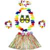 NITAIUN 6 Pezzi Kit per Costumi da Gonna Hula Hawaiano con Ghirlanda Collana Bracciale Fascia per Capelli Ananas Occhiali per Cheerleading, Halloween