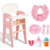 Giant bean Doll High Chair - Seggiolone in legno 2 in 1 con sgabello, con 6 accessori per bambole