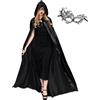 LKOIVNED Mantello Cappuccio con Maschera Occhi, Costume Halloween Bambina Nero Mantello Vampiro per Bambino Carnevale Halloween Fancy Dress Masquerade Mietitore Strega Cosplay Party (M)