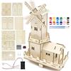Qunkun Set per mulino a vento, set fai da te in legno, mulino a vento elettronico, kit fai da te, esperimenti in legno, scienza per bambini, costruisci i tuoi circuiti elettronici FM, regalo per adulti