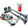 YIYIDA Clacson per auto Clacson ad aria 175db Corno d'aria per auto Tromba zinco cromato argento Car Horn tono alto e basso tono Doppio tubo con pompa di aria rossa Air Horn per 12V camion yacht ecc