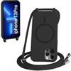 FMPCUON FNPCUON Cover Magnetica Silicone per iPhone 13 Pro con Cordino,Compatibile con MagSafe,Custodia con Laccio Collana Tracolla Collo Sottile TPU Antiurto Protettiva Case con Corda.Nero