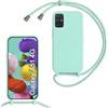 SLWYF Custodia per Samsung Galaxy A51 4G/M40S Cover con Cordino, Silicone Antiurto TPU Morbido Corda Collana Necklace Regolabile Stylish con Catena Ultra Sottile Cover Case, Menta verde