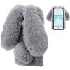 LCHDA Protettiva Cover per iPhone 6/iPhone 6S TPU Morbido Peluche Artificiale Coniglietto con Orecchie Coda Soffici Villi Pelliccia Peloso Astuccio Carino Palla Inverno Custodia-Grigio