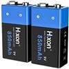 Hixon Batteria Ricaricabile 9V 850mAh Li-ion per Sistema di Allarme Multimetro Rilevatore di Fumo Microfono Controller per Videogiochi e Giocattoli(2 Pcs)