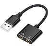AQSQWQ Adattatore audio stereo da USB,USB Dual Channel Scheda audio esterna con jack per altoparlanti/cuffie e microfono da 3,5 mm per laptop, cuffie, microfoni, PS4, ecc