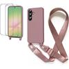 CaseLover Cover per Samsung Galaxy A56 5G/Samsung Galaxy A36 5G con Cordino, Custodia con Laccio Collana Regolabile Morbida Silicone Case con 2 Pellicola in Vetro Temperato Antiurto Cover, Rosa