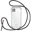 Vauki Cover con Cordino per Samsung Galaxy A22 5G,Custodia con Laccio Collana Tracolla Trasparente Silicone TPU+PC Bumper Back Antigraffio Proteggere Case Corda per Samsung A22 5G,Nero