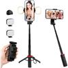 RDTOK Bastone Selfie Treppiede Bluetooth 4 in 1 con Funzione Zoom,Cavalletto per Smartphone Formato Tascabile con 2 Luce,Treppiede Smartphone,Rotazione 360° per iPhone 17 16 15,Samsung S26 S25,Vlog