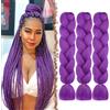 FESHFEN Treccia Viola Rumi Africane Extension - 3 Pezzi Treccine Finta Capelli Kanekalon Sintetici Braiding Jumbo Extensions per Box Crochet Twist, 60 cm Viola Scuro