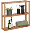 Relaxdays Mensola da Parete in Legno di Noce, con 3 Ripiani, 54 x 60 x 15 cm, Scaffale Portaspezie in Cucina, Marrone
