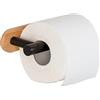 WENKO Turbo-Loc® Orea - Porta carta igienica in bambù, in acciaio inossidabile laccato opaco, con supporto da parete in bambù, senza forature, 16 x 4,5 x 8 cm
