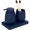 AJEUNGAIN Set Bagno 3 pezzi - Dispenser Sapone, Portaspazzolino, Vassoio da Vanity | AJEUNGAIN Set Accessori Bagno Blu, Moderno Kit Accessori Bagno con Rivestimento in Gomma, Organizzatore da Banco Decorativo
