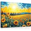 Dazzlewall Incorniciato Stampe su Tela di Arte Botanica d'Epoca, Pittura ad Olio di Girasole all'Alba Blu, Poster da Parete di Arte Rustica Estetica per Camera da Letto Soggiorno 30x40 cm