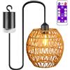 GBKDQQ Lampada a sospensione con batteria e telecomando: lampada a sospensione in rattan senza fili con timer, lampada vintage a sospensione per balcone, terrazza, camera da letto, lampada da soffitto
