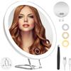GOEDCH Specchio Trucco con Luci: Specchio Ingranditore 20x con Pinzetta Punti Neri e Ventose, Rotondo Specchio Portatile per Make Up, Ricaricabile