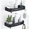 HNVNER Mensola Doccia Nero, Mensola da Bagno in Metallo con Ganci, Senza Foratura, Mensola da Doccia Adesiva per Shampoo (2 Pezzi)