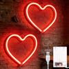 BORDEAG 2 Pezzi Herz Leuchtreklamen LED, 21 X 20 cm Liebe Neonschild LED, Segno Del Heart lED, Insegna Al Neon a LEDs a Forma Di Cuorefür Schlafzimmer Konzertsaal Bar Club Party Rosso