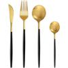 Bestdin - Set di posate per 6 persone, 24 pezzi in acciaio inox, con coltelli, forchette, cucchiai, lavabili in lavastoviglie, colore nero oro opaco, set di posate in acciaio inox di alta qualità