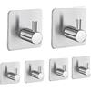Lumfork Ganci per asciugamani in acciaio inox, confezione da 6, colore argento, senza fori, adesivi, stile moderno, ideali per bagno, cucina, ufficio