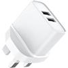 JAYM - Caricatore di rete doppio USB-a 12 W, 2,4 A, colore: bianco - Presa UK + Dubai