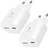 AOKUTDA 2 Pack 25W Caricabatterie per Sumsamg,Doppia Porta Caricatore Rapido Alimentatore USB C & USB A per Sumsamg Galaxy S25 S24 S23 S22 S21 S20 Ultra FE 5G,A56 A55 A54 A36 A35 A15,Z Flip 7/6,Phone 17 16