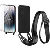 CaseLover Cover per Samsung Galaxy A53 5G con Cordino, Custodia con Laccio Collana Regolabile Morbida TPU Silicone Case con 2 Pezzi Vetro Temperato AntiGraffio Antiurto Protettiva Cover, Nero