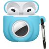 kwmobile Custodia 2 in 1 compatibile con Apple Airpods 4 e AirTag - Cover Cuffie Bluetooth - Protezione in Silicone con Moschettone - blu chiaro