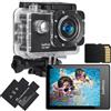 Jadfezy Action Cam 1080P con scheda di Memoria, Macchina Fotografica Subacquea impermeabile 30M, Fotocamera Subacquea con Due 900mAh Batterie Ricaricabili e Kit Accessori