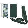 CaseLover Cover per Samsung Galaxy A56 5G/Samsung Galaxy A36 5G con Cordino, CaseLover Custodia con Laccio Collana Regolabile Morbida Silicone Case con 2 Pellicola in Vetro Temperato Antiurto Cover, Verde scuro