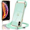 Micoden Cover per iPhone X/Xs, Custodia TPU Silicone Flessibile Morbido Sottile Cover Donna Amore Cuore con Regolabile Collana Tracolla Protettive Case per iPhoneX/Xs(verde)
