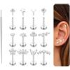 Milacolato 16G/18G/20G Piercing Orecchio Acciaio Chirurgico Argento Piercings Helix Senza Filettatura Naso Brillantino Ipoallergenico Piercing Trago Conch Labbro Inferiore Orecchini 8mm/18G
