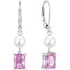 FJ Orecchini Pendenti Perla Argento 925 Orecchini Tormalina Rosa Gioielli Pietre Portafortuna Ottobre Regalo per Donna Moglie Mamma