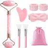 flintronic 7 in 1 Gua Sha Viso Kit, Gua Sha e Rullo per il Viso, Roller Massaggio Viso Antirughe, per Lenire la Pelle ed Eliminare il Gonfiore degli Occhi
