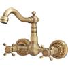KOPYFANTAP Rubinetto Cucina a Parete Ottone Anticato, Miscelatore Lavello a Muro Bronzo Retro, Girevole a 360° Doppia Manopola Rubinetti per Bagno e Cucina, Bocca da 16 CM