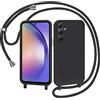 AOMYKE Cover per Samsung Galaxy A54 5G con Cordino, Custodia con Laccio Collana Tracolla Collo Liquido Silicone Antiurto TPU Antiurto AntiGraffio Case - Nero
