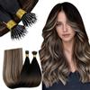 RUNATURE Nano Beads Hair Extensions Balayage Nero Mix Marrone e Biondo #1b/4/27 Pre Bonded Nano Ring Invisible Hair Extension Capelli Remy Straight Hair 12 Pollice/30cm 40g