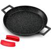 ROYAL SWISS Padella per paella, 32 cm, nera, in alluminio pressofuso con rivestimento antiaderente in marmo, per cottura a induzione, gas, elettrica, ceramica, protezione del manico in silicone