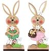 GWAWG Confezione da 2 statuette in legno di Easter Bunny, Stand Up Rabbits with Flowers, Easter Decoration for Table Home Office Garde