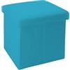 INTIRILIFE Pouf Pieghevole 30x30x30 cm in Blu Celeste - Cassapanca Cubo Contenitore Imbottito de Tessuto a l'Ottica Lino con Coperchio - Ottomane Poggapiedi Sgabello Panca Poltrona
