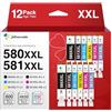 Jettruemedia 580 581 XXL Compatibili Cartucce d'inchiostro Sostituzione per Canon PGI-580XXL CLI-581XXL per Pixma TS6150 TR7550 TR8550 TS6151 TS8150 TS9150 (PGBK Nero Ciano Magenta Giallo PB, 12-Pack)